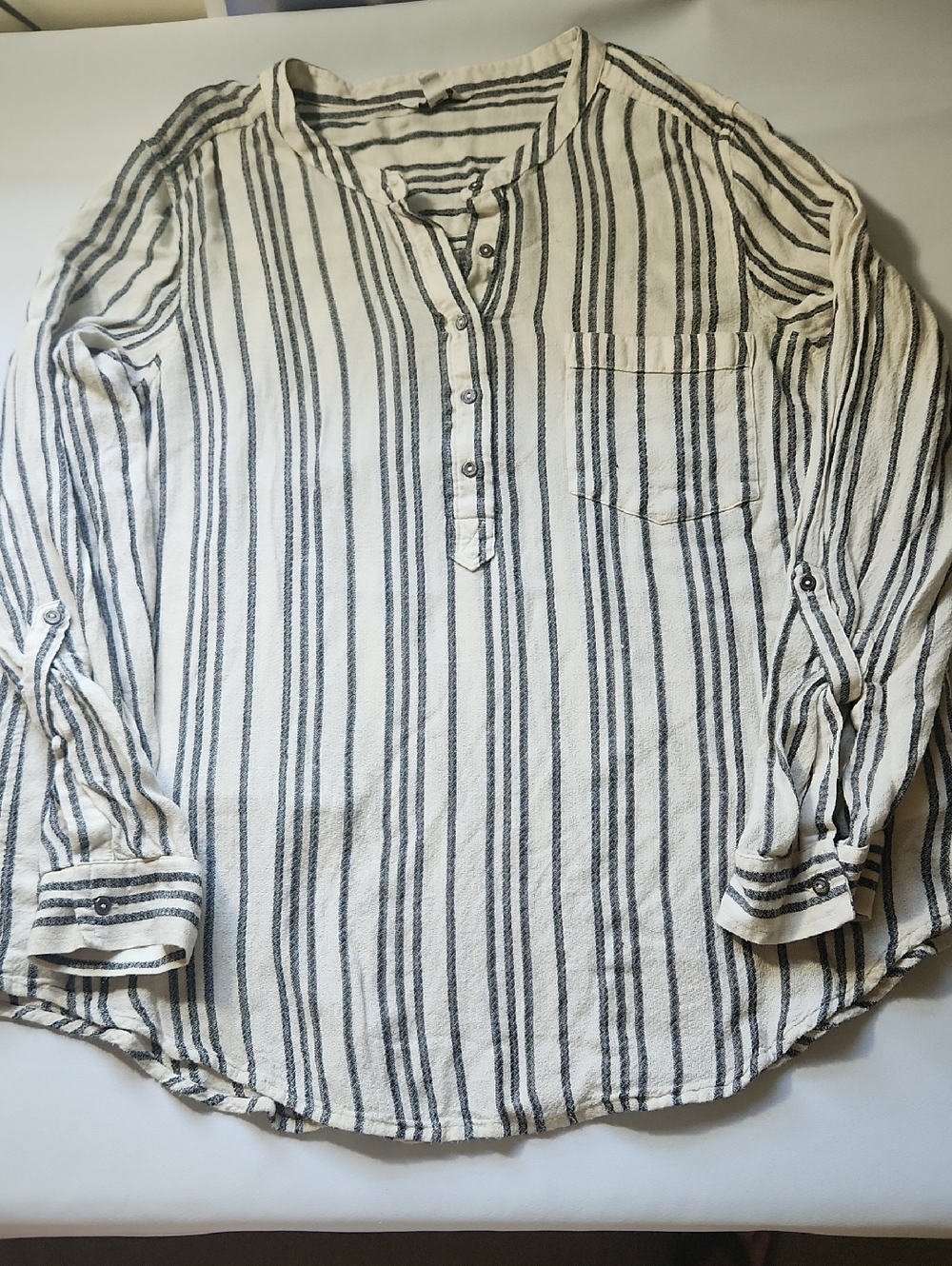 Lucky Brand White and Black Striped Women's Henley Blouse